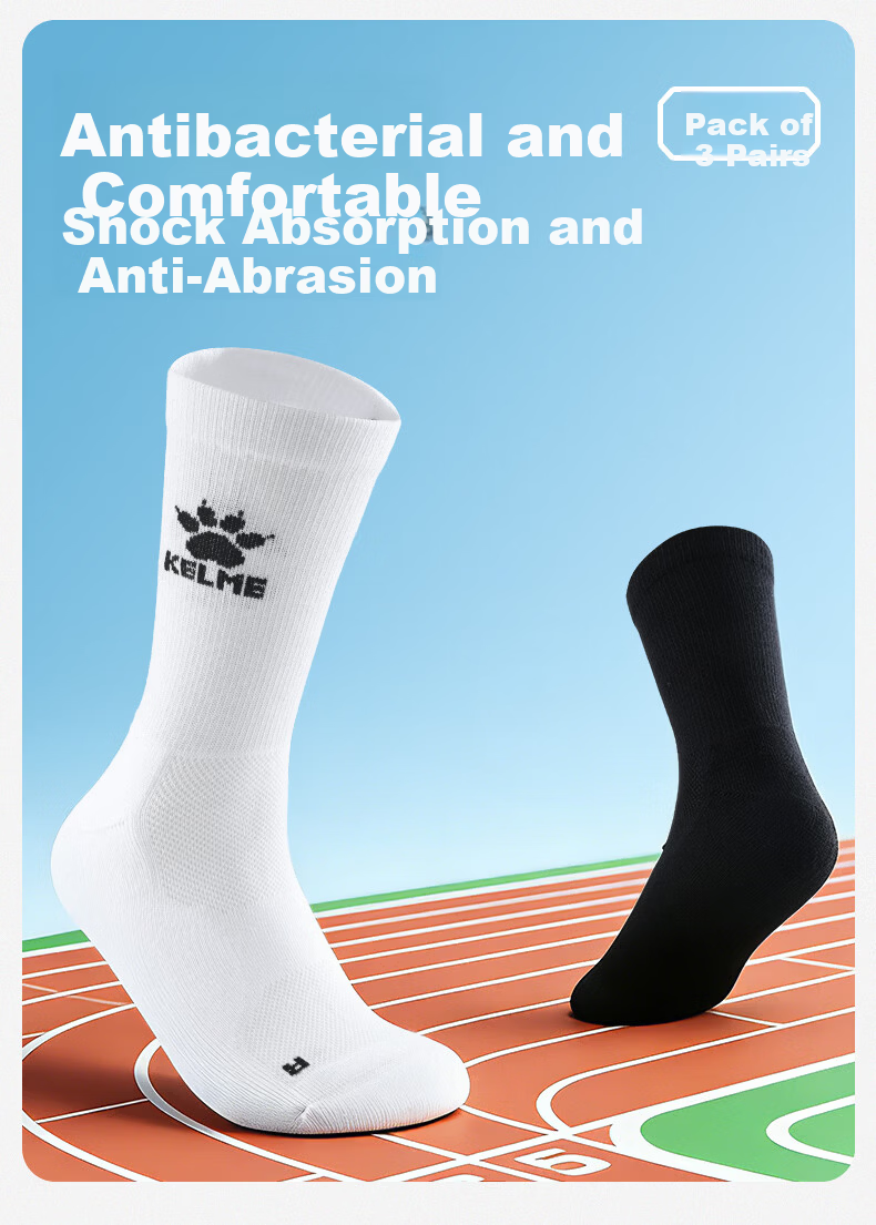 KELME 3-Pack Antibacterial Cushioned Durable Breathable Seamless Comfortable Sports Socks for Football Basketball Running 2