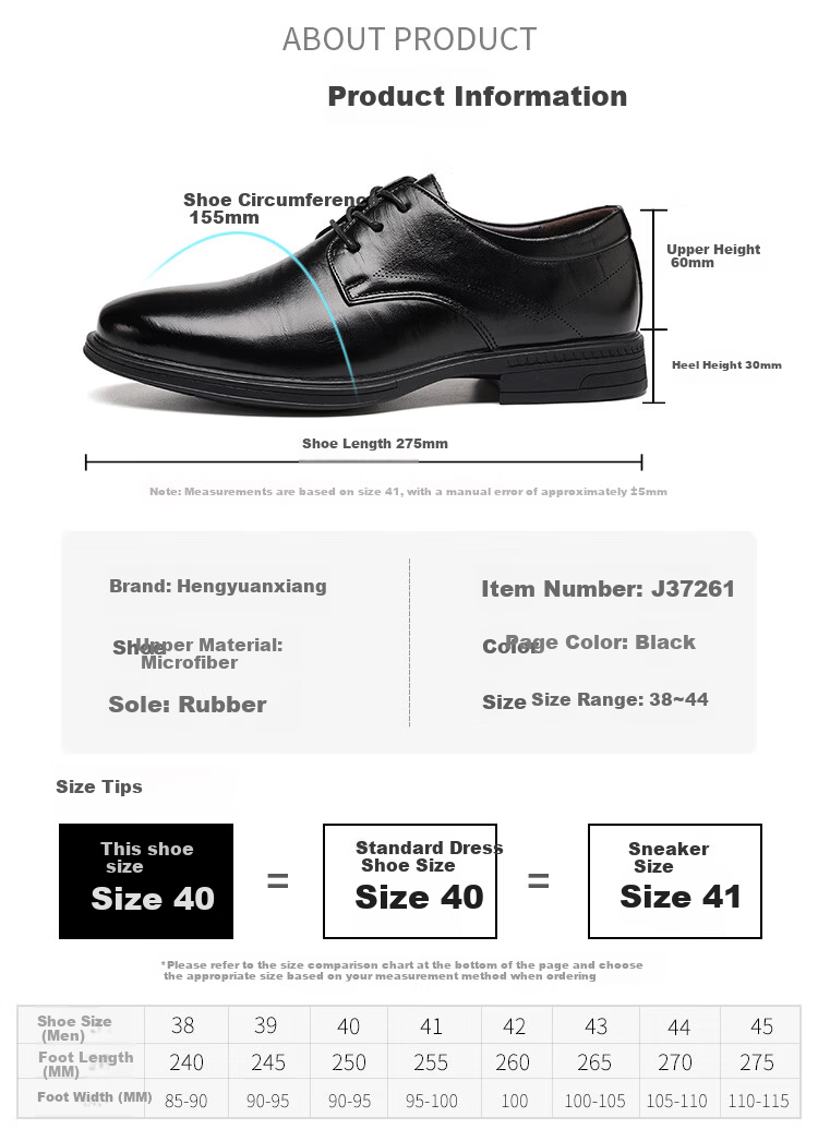 Hengyuanxiang Men's Leather Shoes Business Casual Lace-up New Formal Derby Work Wedding Shoes J37261 Black 42 5