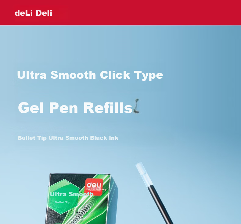 Deli 0.5 Smooth Retractable Gel Pen Refills for Students, Compatible with S01/S08/1008/K35 and G-5, Black Bullet Tip, 20 Pieces/Box SE800 1
