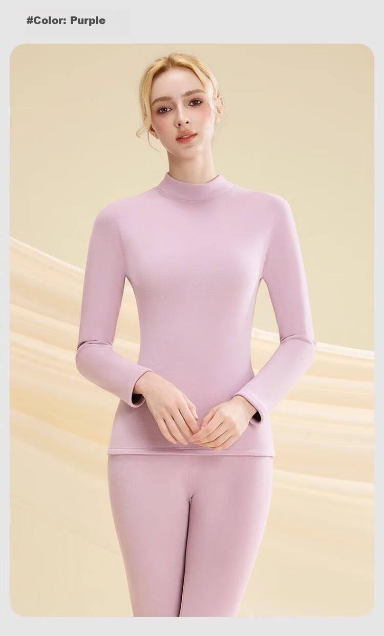 LangSha Women's Thermal Underwear Set, Half Turtleneck, Fleece-Lined, Thickened, Ultra-Soft 10A Antibacterial German Velvet Heat Retaining Autumn Top and Bottom 18