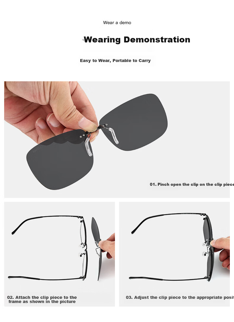 CAXMAN Clip-On Polarized Prescription Sunglasses for Men and Women, Lightweight Square Driving Glasses, UV Protection and Sunshade 8