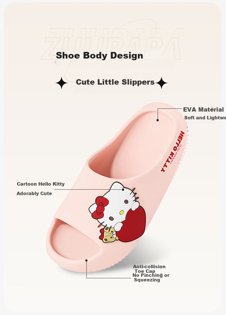Pig Daddy Sanrio Children's Slippers Summer Girls Indoor Non-Slip Soft Sole Authorized Pink Size 21 3