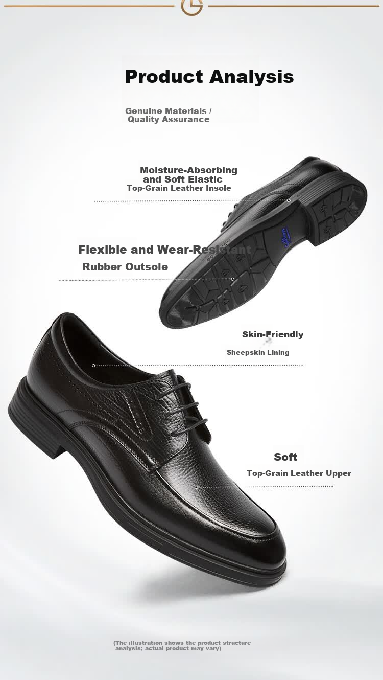 Goldlion Men's Business British Leather Dress Shoes Formal Wedding Derby Shoes G521340123AAA Black Size 38 2