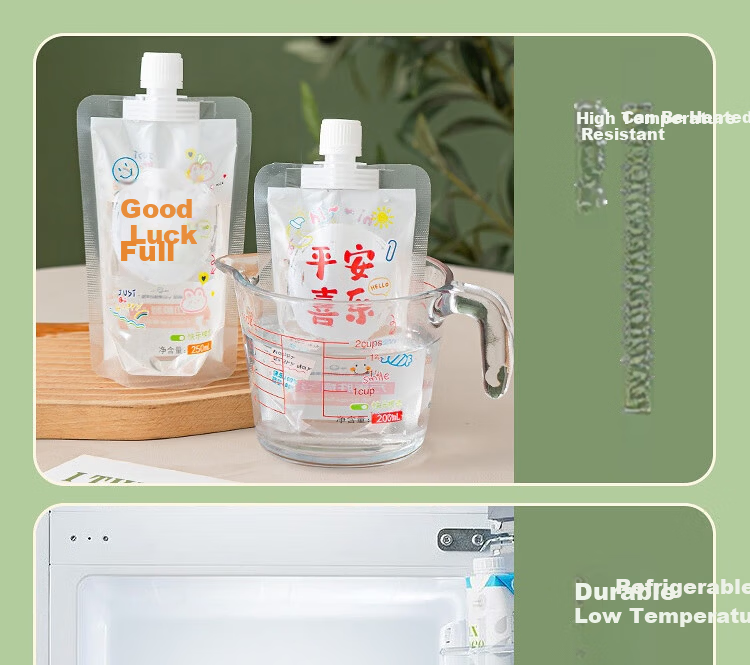 Edo Disposable Spout Bags for Soy Milk and Milk Tea, Beverage Sealing Bags, Portable Herbal Bags 300ml*30 with Free Funnel 11