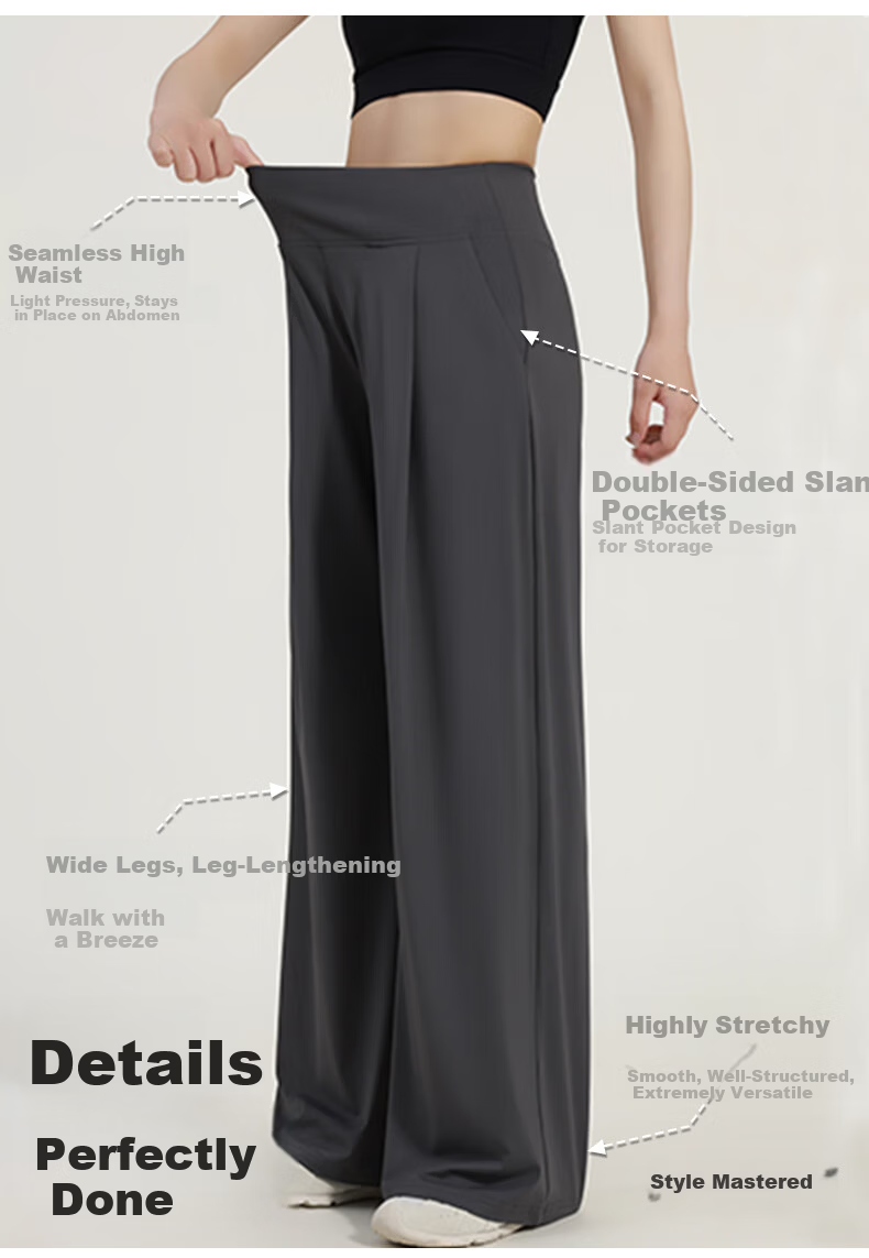 Free Style Women's High Waist Slim Fit Draped Straight Leg Yoga Pilates Outdoor Fitness Training Loose Wide Leg Pants 5