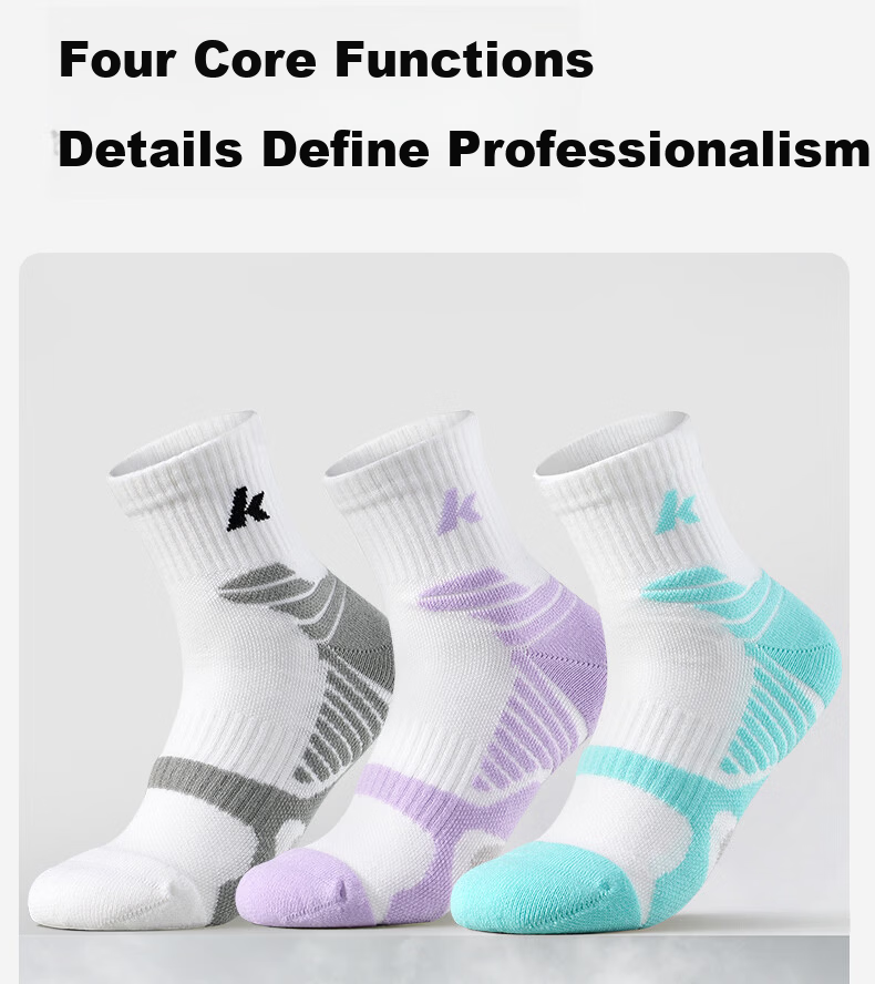 KAWASAKI Unisex Badminton Socks Running Training Sweat-Absorbing Non-Slip Sports Socks D6609 Blue/Grey/Purple (3 Pairs) 4
