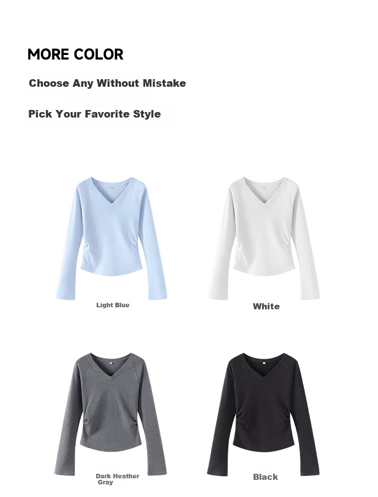 Baleno V-Neck Slim Fit Pleated Long Sleeve T-Shirt for Women 2026 Autumn Winter New Soft Comfortable Brushed Warm Base Layer 9