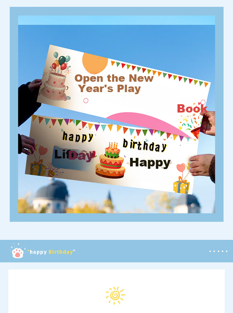Xinyue Happy Birthday Handheld Banner for Men, Women, and Children Outdoor Decoration Poster Spring Outing Photo Prop 4