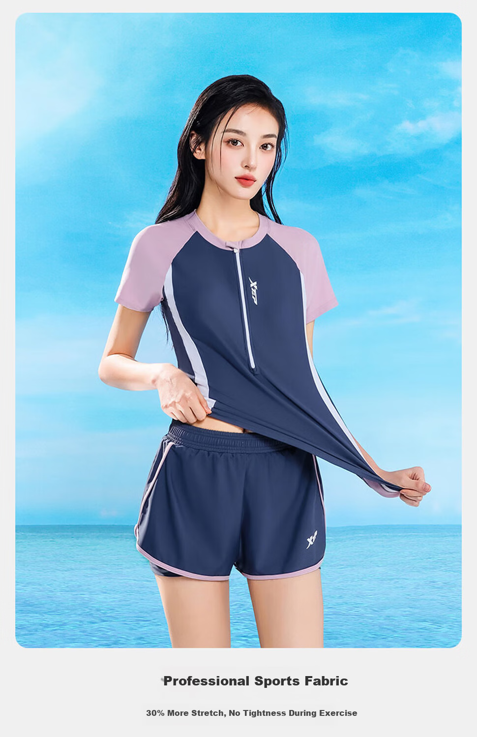 Xtep Women's Slimming Tummy Control Conservative Two-Piece Square-Leg Professional Training Swimwear for Spa Vacation Sports 5