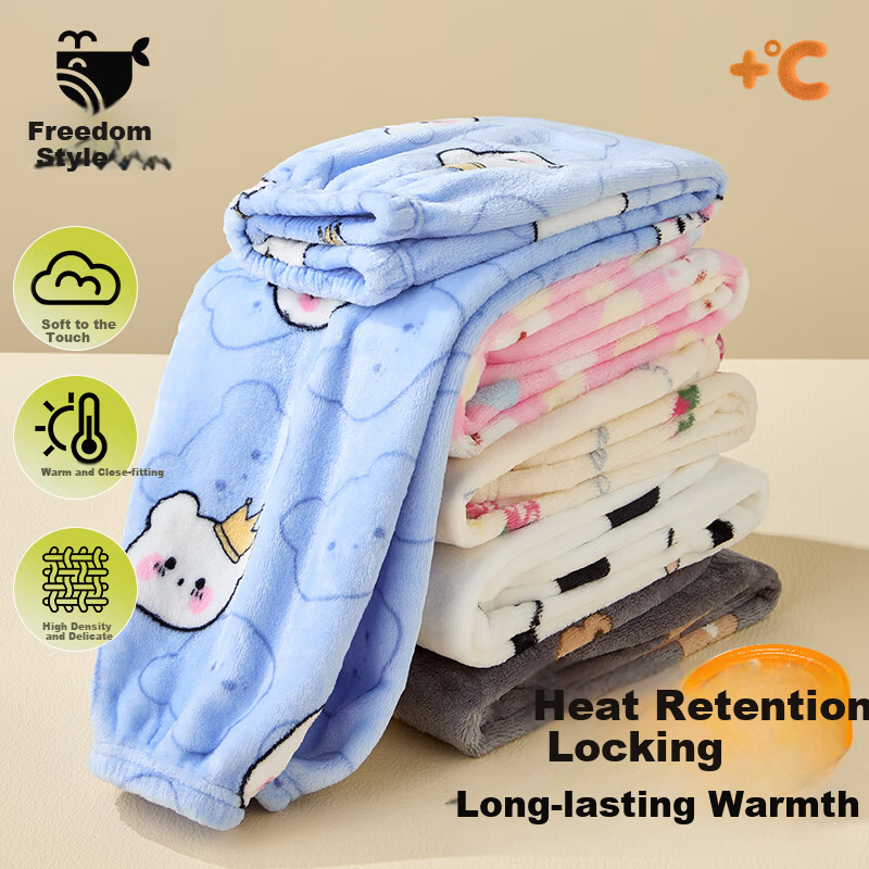 Ziyouxi Kids Autumn Winter Flannel Sleep Pants Boys Girls Coral Fleece Warm Home Pants with Fleece Lining