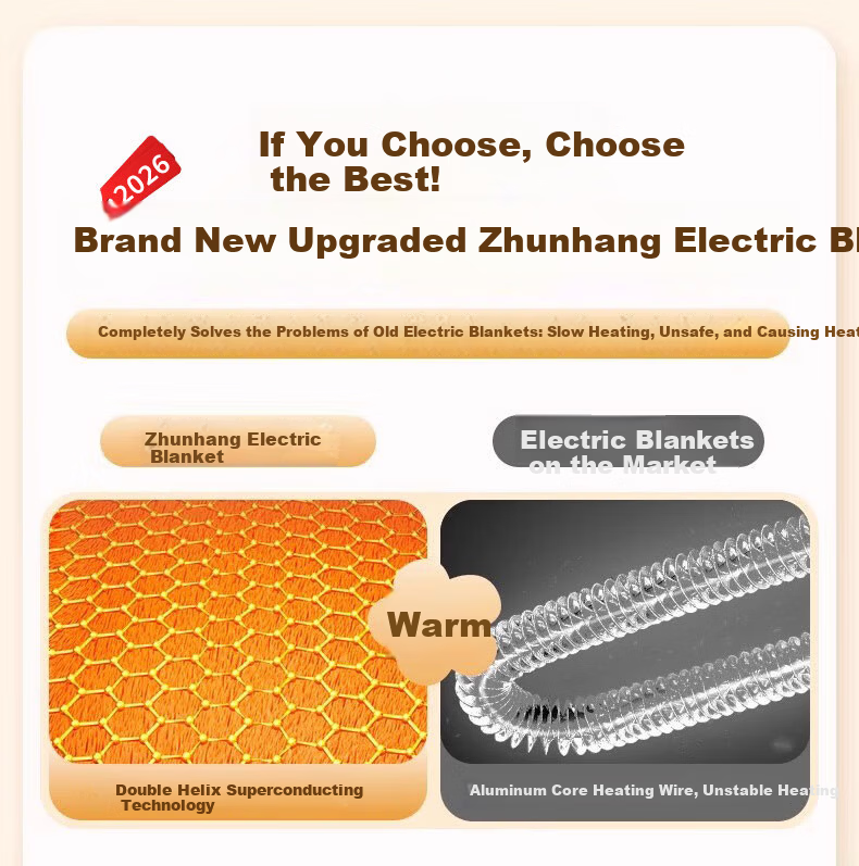 Zhunhang High-Temperature Power-Off Safety Electric Blanket 1.5x1.8m Dual Temperature Dual Control Zoned Electric Quilt for Two People 2