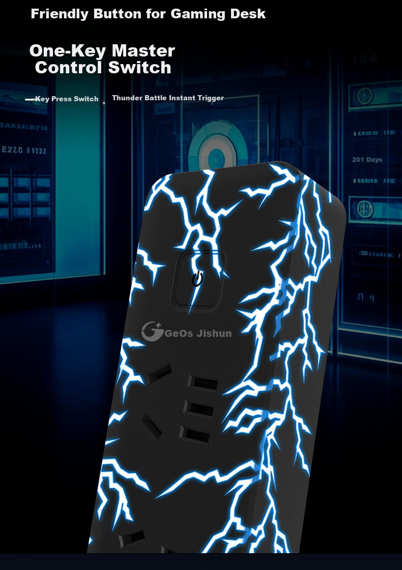 JS JISHUN Gaming Power Strip USB Multifunctional Desktop Smart Surge Protector Computer Console Multi-Socket Extension Cord Charging Station [Surge Protection - RGB Lighting] 10