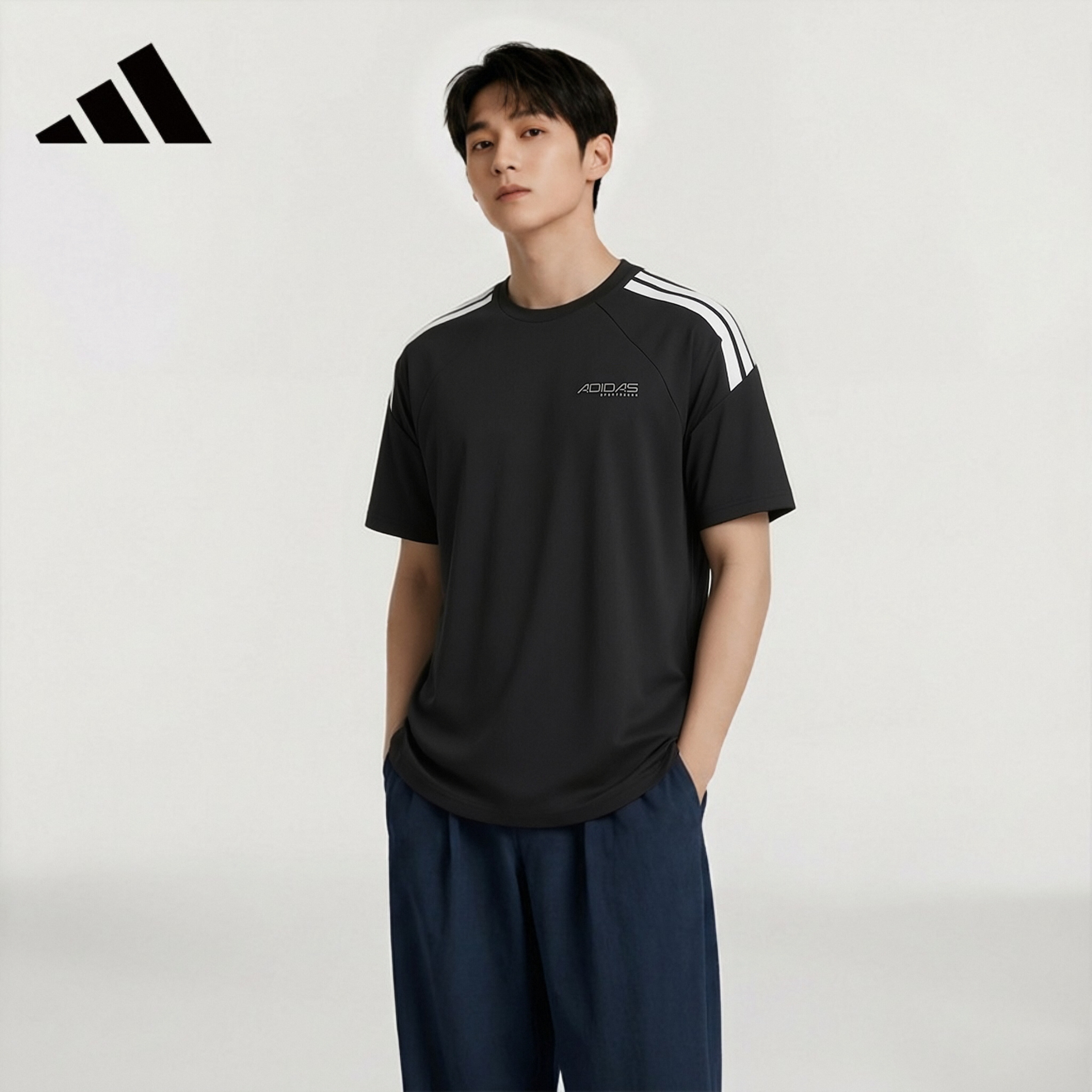 Adidas Quick-Dry Men's T-Shirt Summer New Sportswear Crew Neck Short Sleeve Breathable Top KQ5335 XL