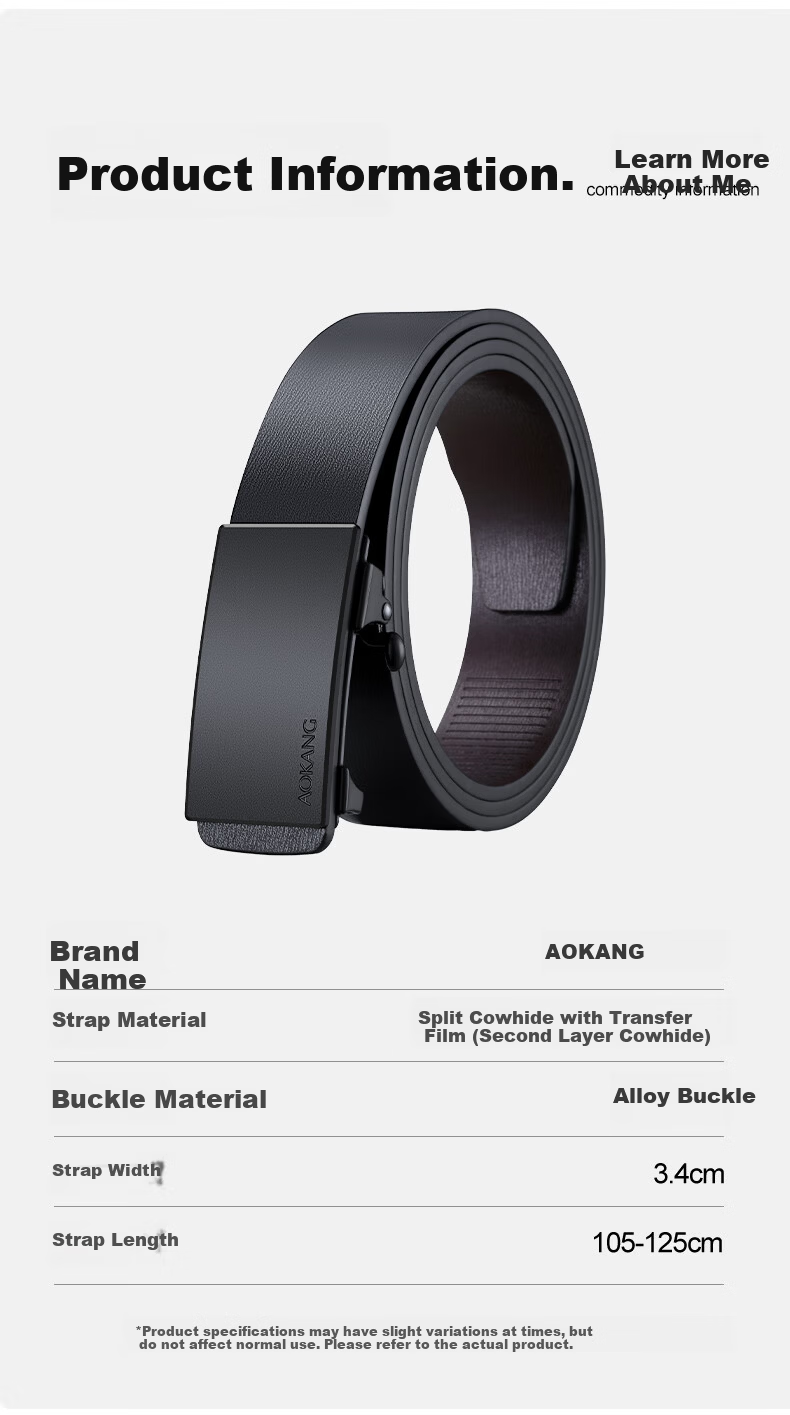Aokang Men's Premium Cowhide Leather Business Ratchet Belt Casual Fashion Waistband Gift 17