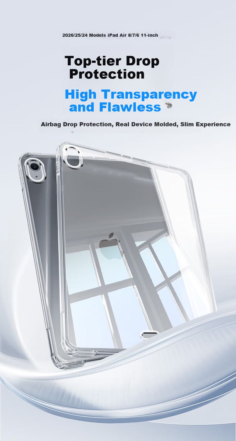 Coolerfun Compatible iPad Air 11-inch Case for 8th/7th/6th Gen 10.9-inch Apple 2026/25/24 Models M4 Tablet Transparent Full-Cover Anti-Bend Corner Drop Protection 1