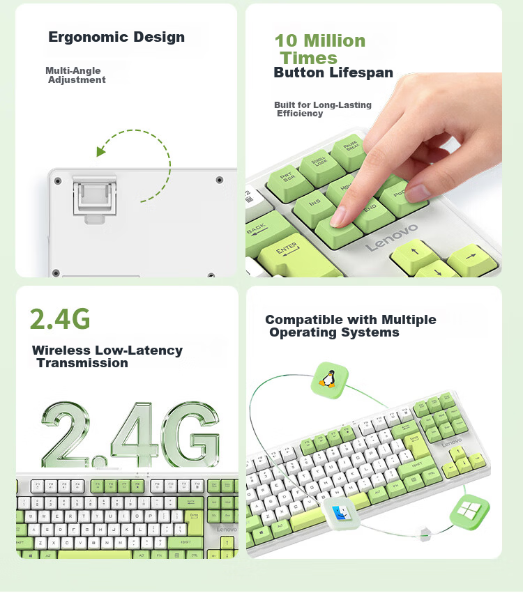 Lenovo Zhaoyang Yue 2.4G Wireless Keyboard 87-Key Compact Layout Mechanical Feel Business Office Portable Desktop Laptop Silent Keyboard Pink 4