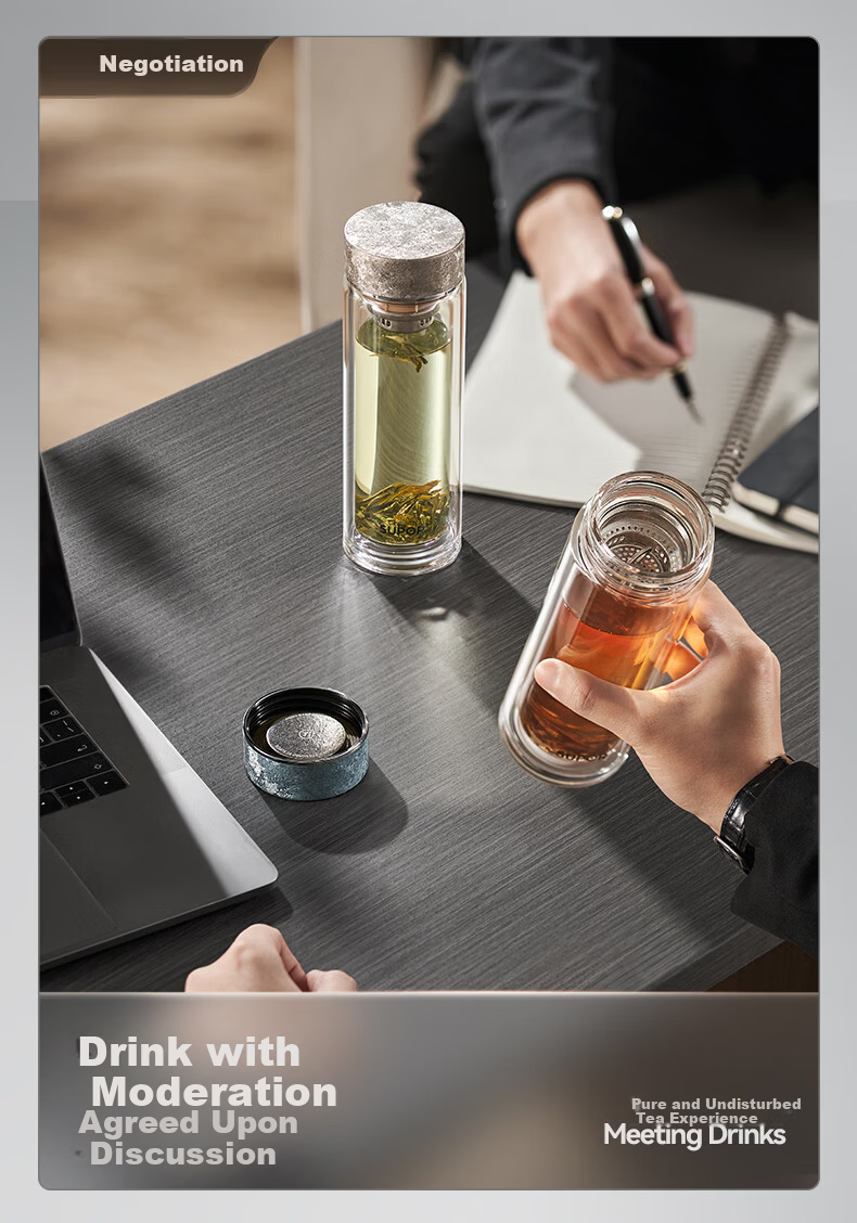 SUPOR Pure Titanium Tea Infuser Double-Layer Glass Cup Tea Water Separation Titanium Tea Cup Gift for Men and Women Birthday Gift Box 11