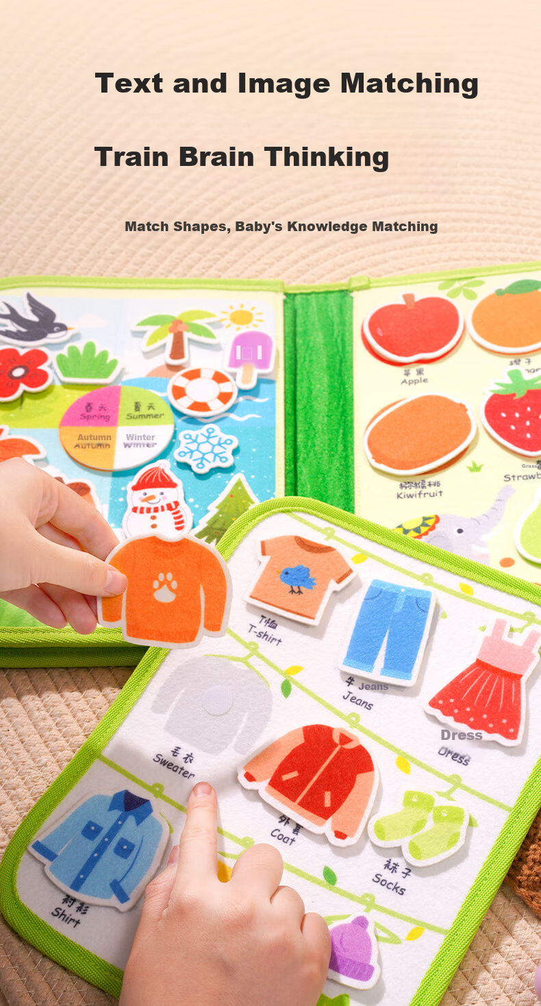 Jollybaby Tear-Resistant Baby Cloth Book with Velcro, Chewable and Durable, Early Education for 0-1 Year Olds, Fun Amusement Park Theme 8