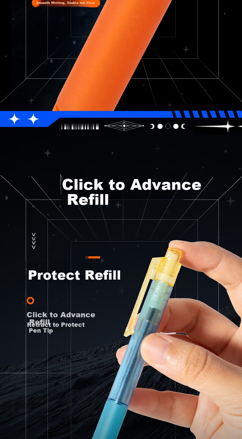 Deli Cyberpunk Click Gel Pen 0.5mm Dual Ballpoint ST Tip Quick-Dry Low Center of Gravity Design Black 3pcs/Box SA415 3