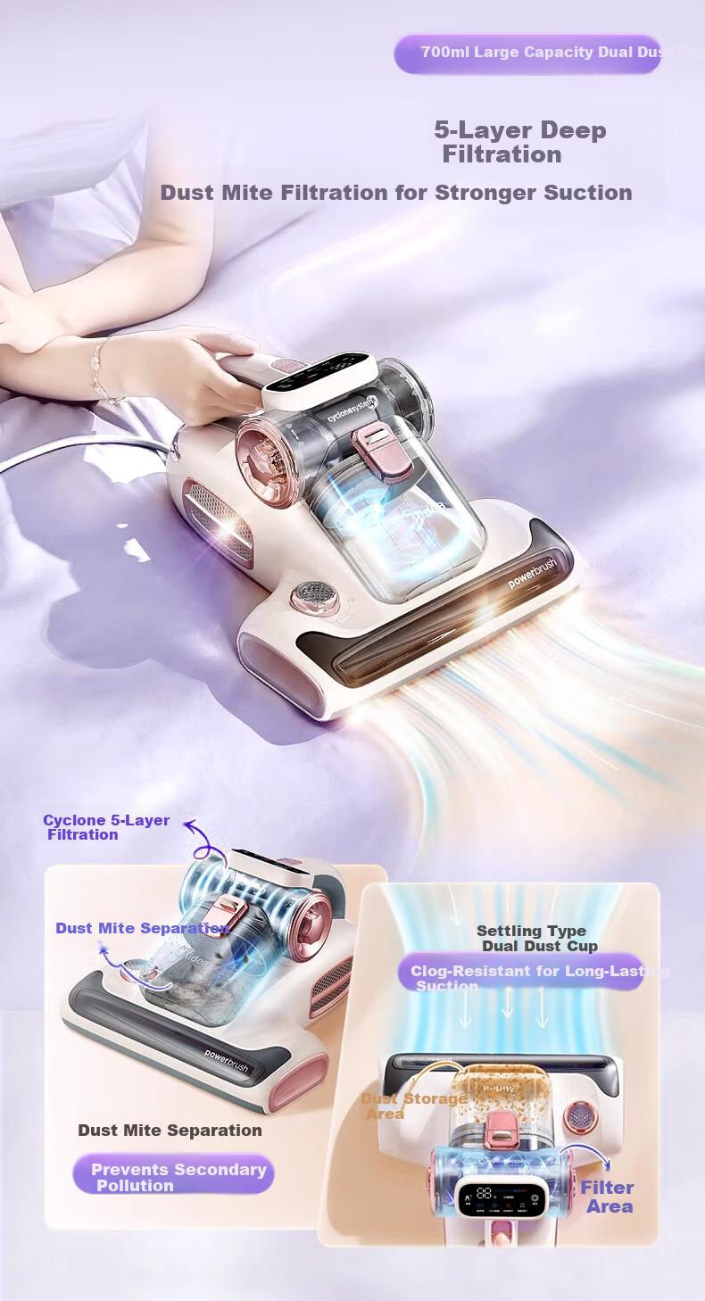 Midea Little Lightning Mite Removal Device [Mother and Baby Grade] BC8pro Bed Treasure Pet Hair Vacuum Cleaner Home High-Temperature Sterilization 3-in-1 Powerful Suction Vacuum and Mite Removal Machi 17