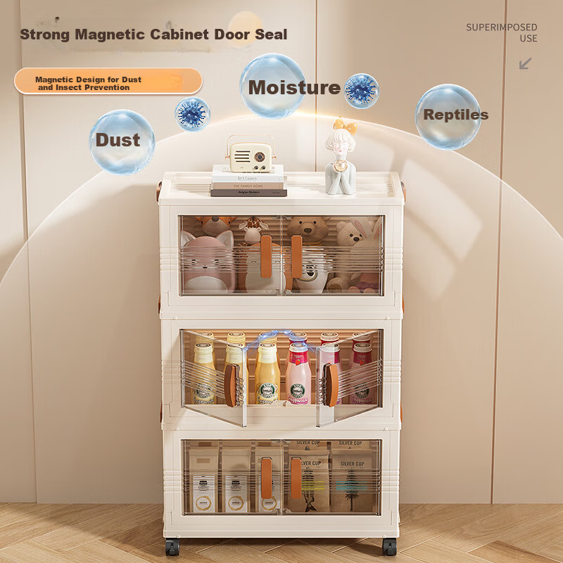Jinlongxing Foldable Storage Cabinet No-Assembly Storage Box Snack Miscellaneous Clothes Living Room Kitchen Organizer Cabinet