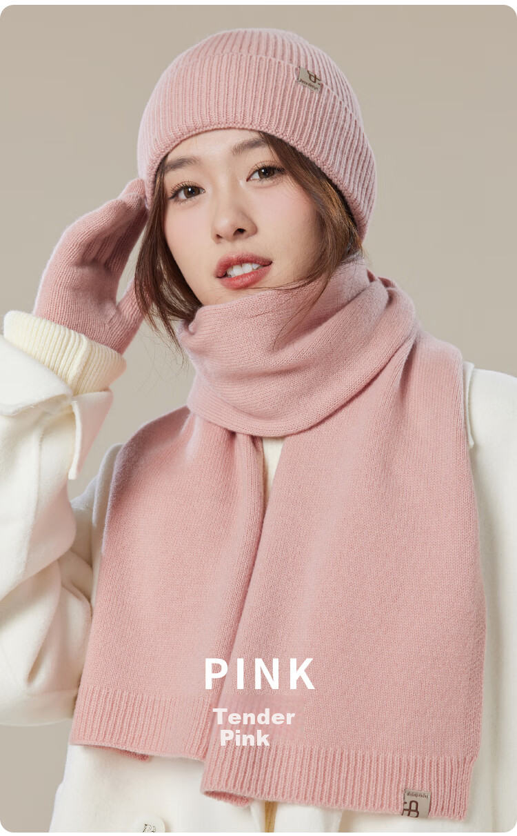JIUMU Pure Wool Warm Scarf, Hat, and Gloves Set for Women Winter Birthday New Year Gift Box 10