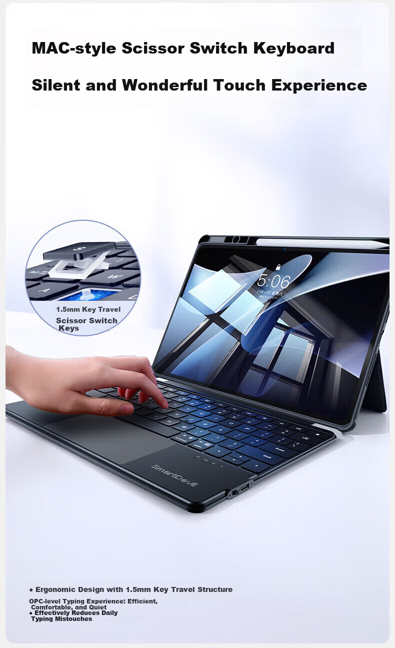 Shanmo Magnetic Detachable Smart Keyboard Case for Huawei MatePad 11.5/11.5s/Air 11.5-inch Tablets 2024/2025/2026 Models with Infinite Adjustment 3