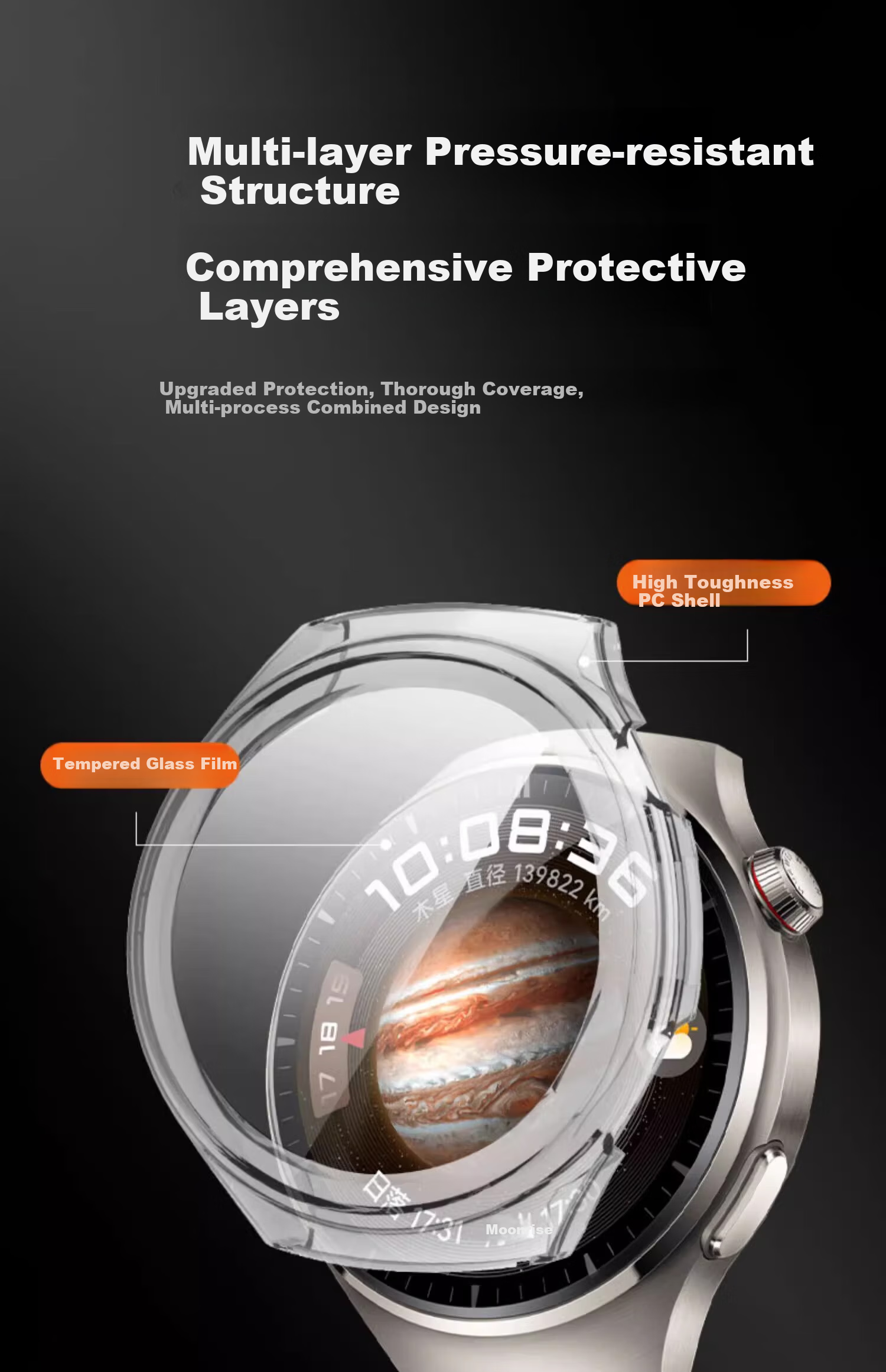 CHENSONG Huawei Watch 5 46mm PC Tempered Glass Protective Case - Transparent Shockproof and Wear-Resistant Cover 12
