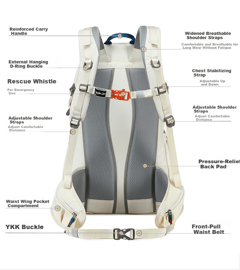 Reebok Large Capacity Hiking Backpack Women Lightweight Sports Outdoor Travel Laptop School Bag Men Caramel 40L 9