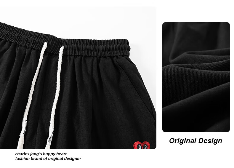 Charles Peach Heart Trendy Workwear Five-Point Shorts Summer Loose Straight Casual Slim Black M 6