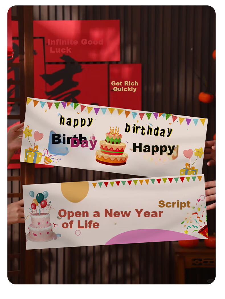 Xinyue Happy Birthday Handheld Banner for Men, Women, and Children Outdoor Decoration Poster Spring Outing Photo Prop 9