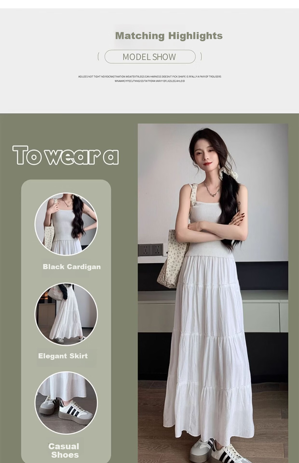 Jeanswest Women's Summer High-Waist Slimming Versatile Loose Peach Blossom Wrinkle Cake Skirt White M 6