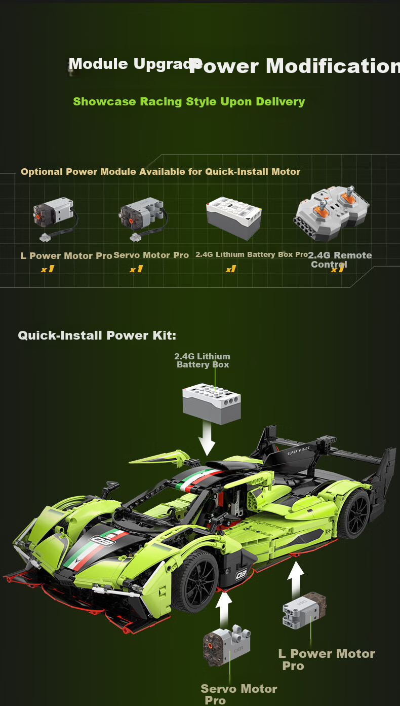 CaDA Building Block Racing Car Toy 1:10 RUFGT Building Block Car Remote Control Racing Car Collectible Display Piece Birthday Gift for Boys 9