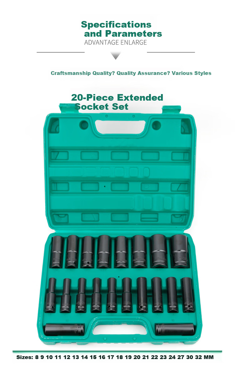 GeeLii Electric Wrench Socket Set, Extended Hex Impact Socket Set, 10 Pieces, 8-24mm, 81001 9