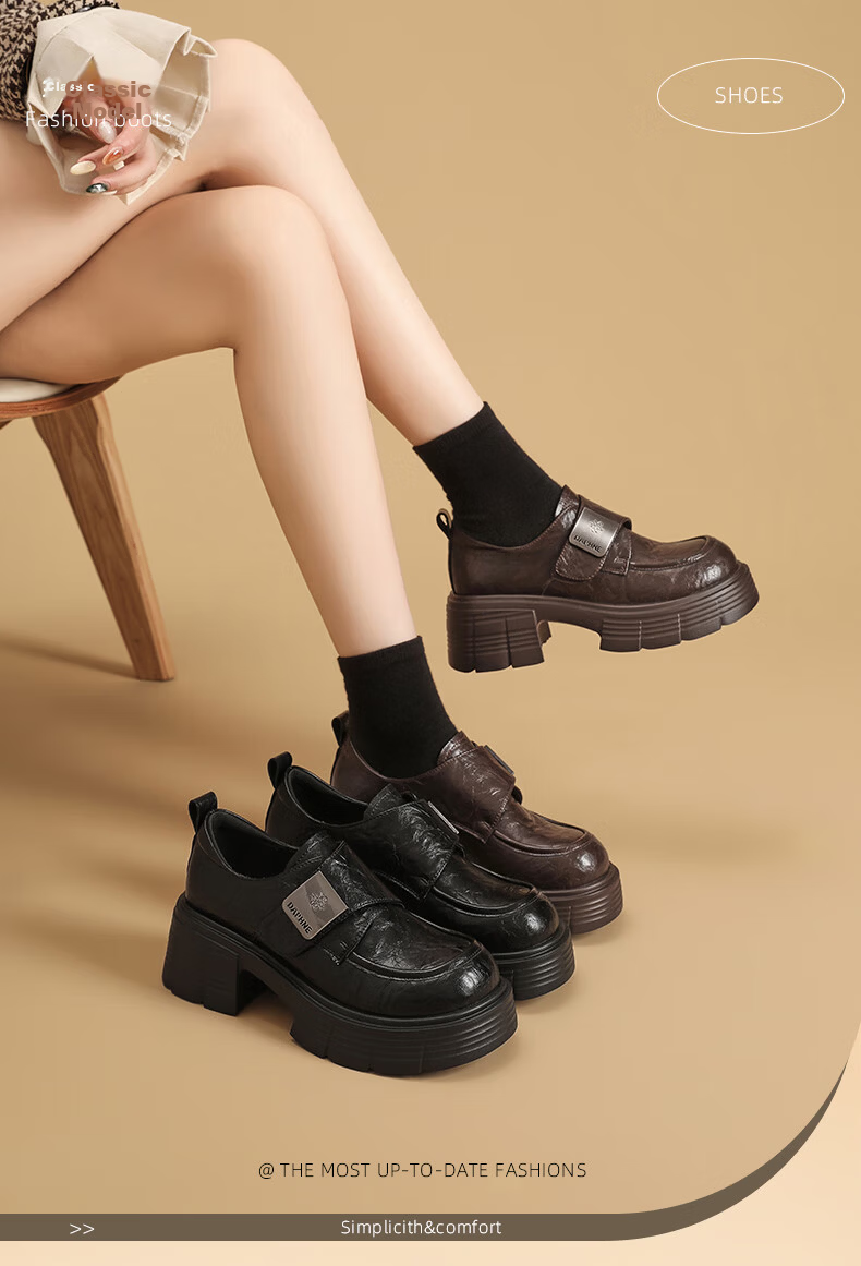 DAPHNE Vintage Style Loafers Women 2026 Spring New Versatile Niche Thick Sole Leather Shoes Height Increasing Flats Women 1