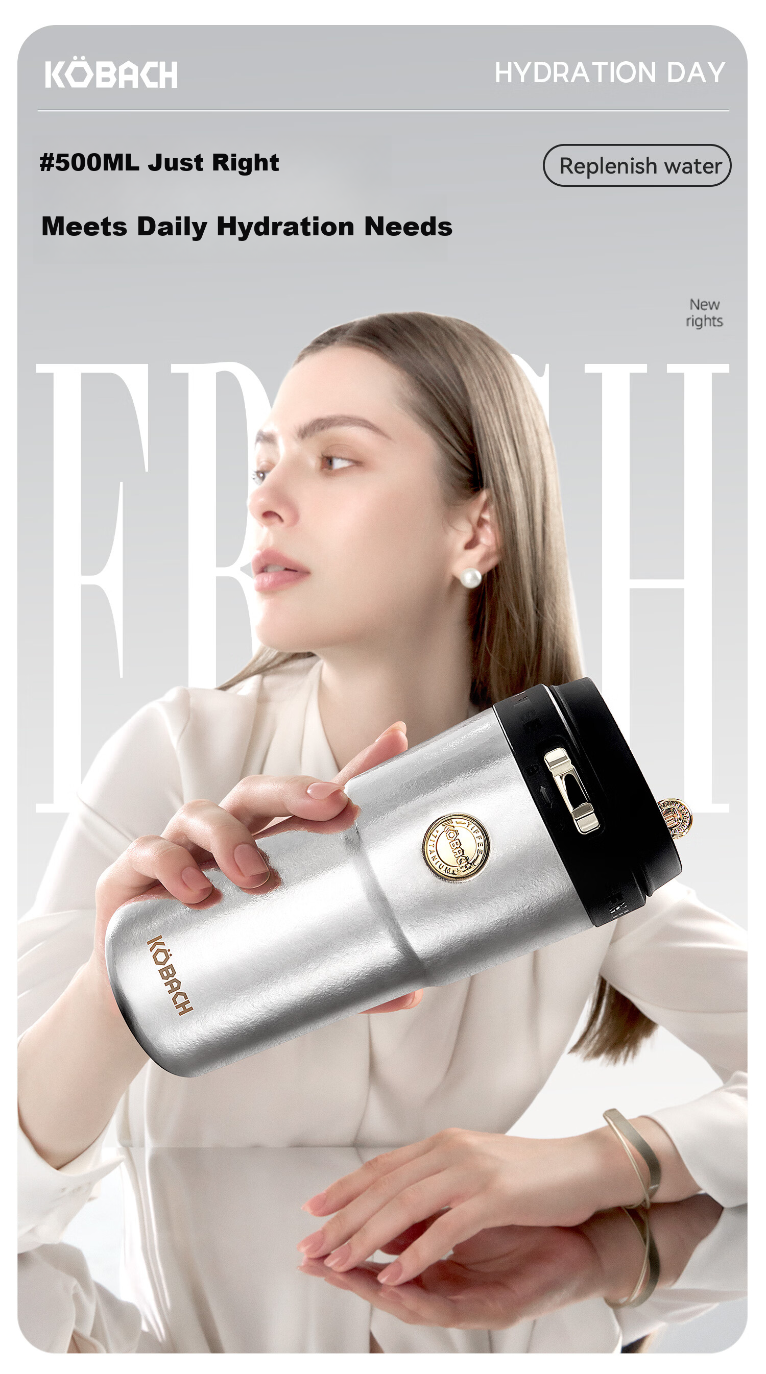 KOBACH Pure Titanium Insulated Water Bottle Large Capacity Thermos Coffee Mug Home Festival Gift 500ml Arctic White 13