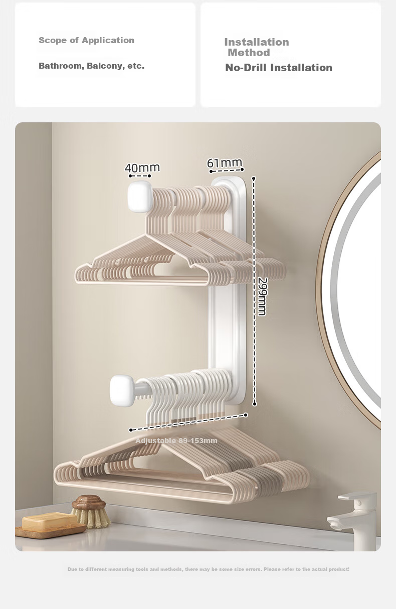 MUYA Clothes Hanger Storage Organizer, No Drilling Required, Foldable Drying Rack, Balcony Storage Shelf 11
