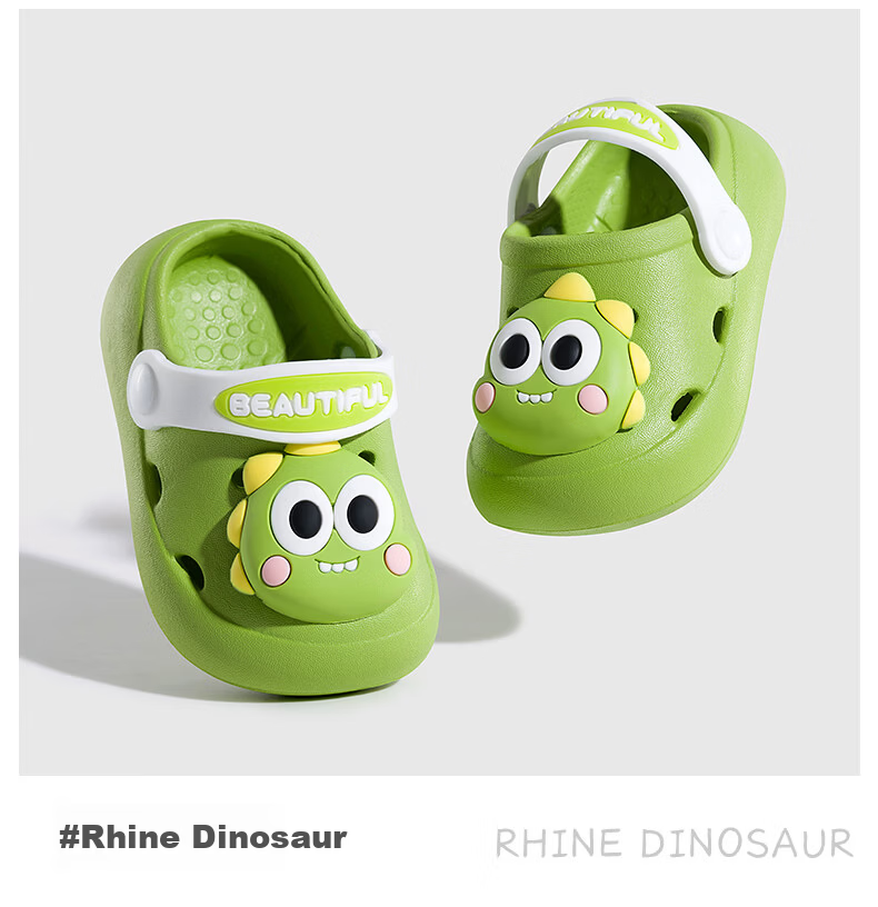 OUYUN Kids Slippers Clogs Baby Summer Non-Slip Indoor Bath Shoes Rhine Dinosaur Size 18 16