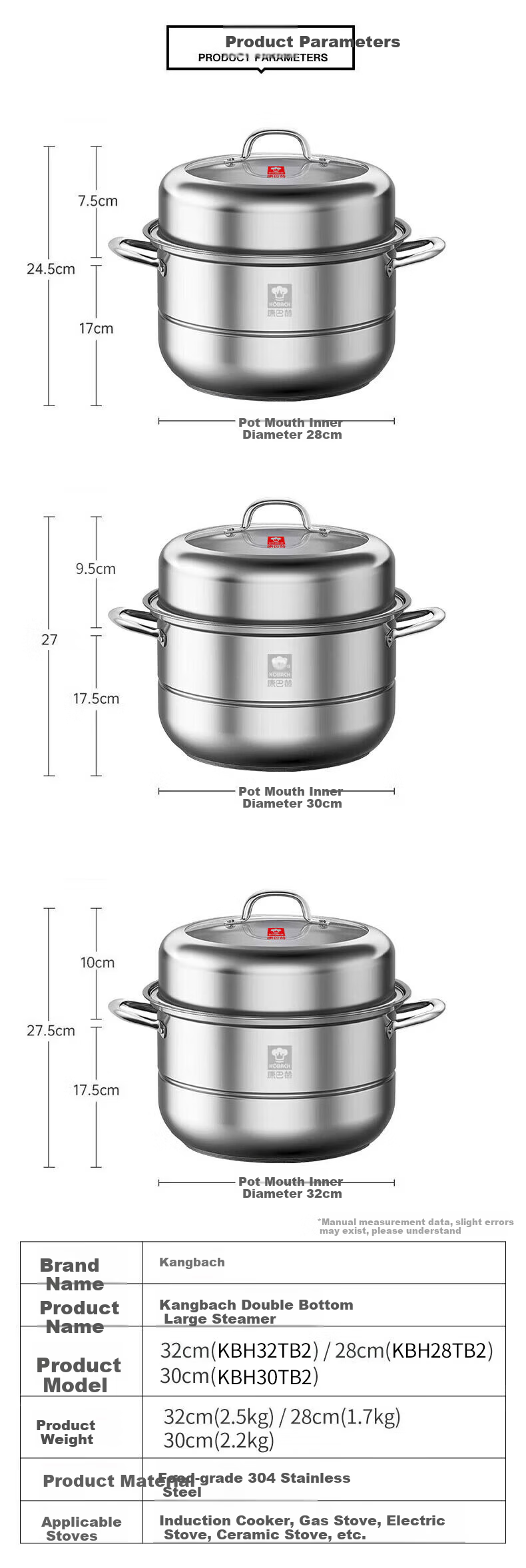 Kambach 304 Stainless Steel Double-Layer Steamer Pot with Lid, Thickened Bottom Large Soup Steamer, Multifunctional Cookware, 30cm, Compatible with Gas Stoves 4
