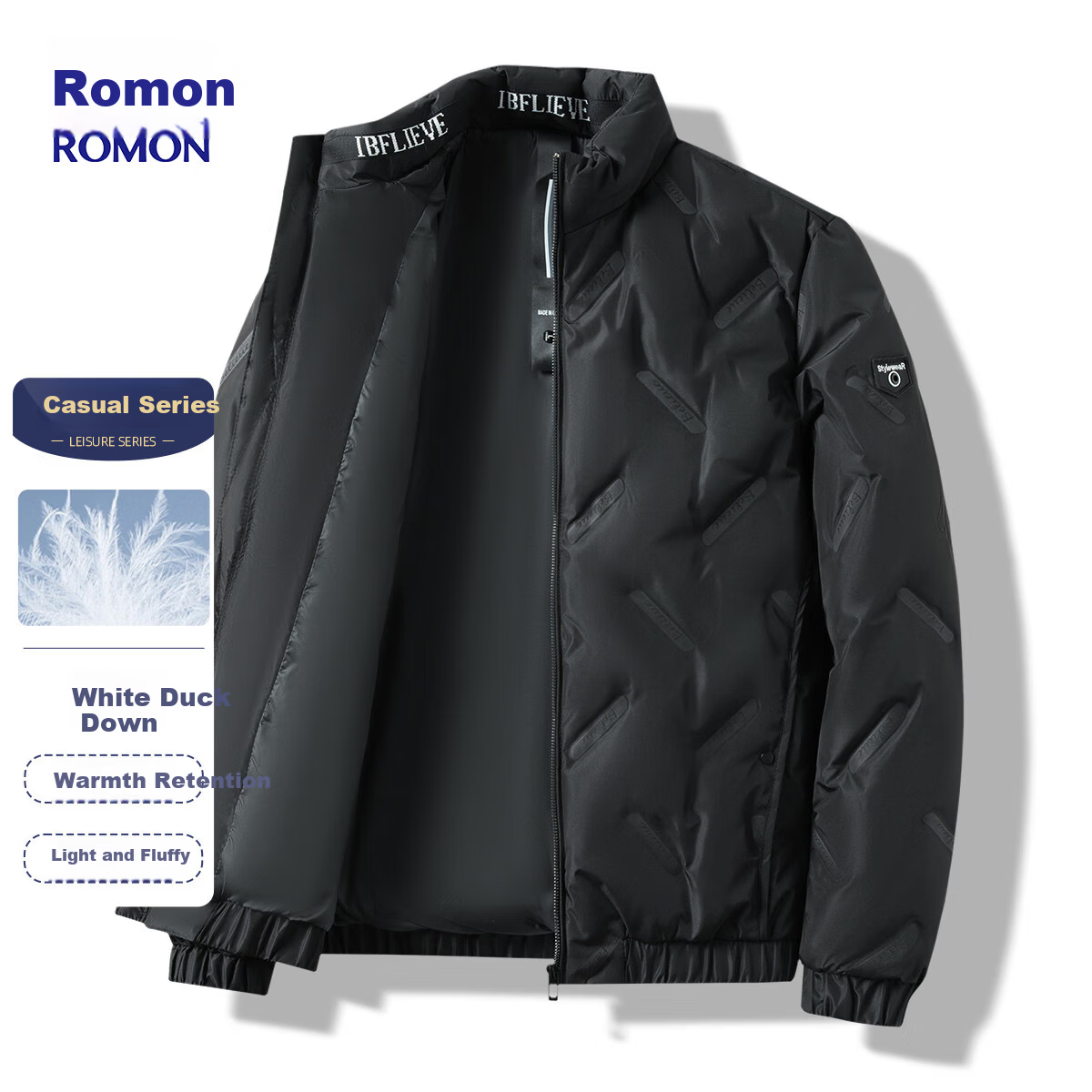 ROMON Men's Winter Down Jacket Casual Commuter Warm Outdoor Coat Black 5XL YR18