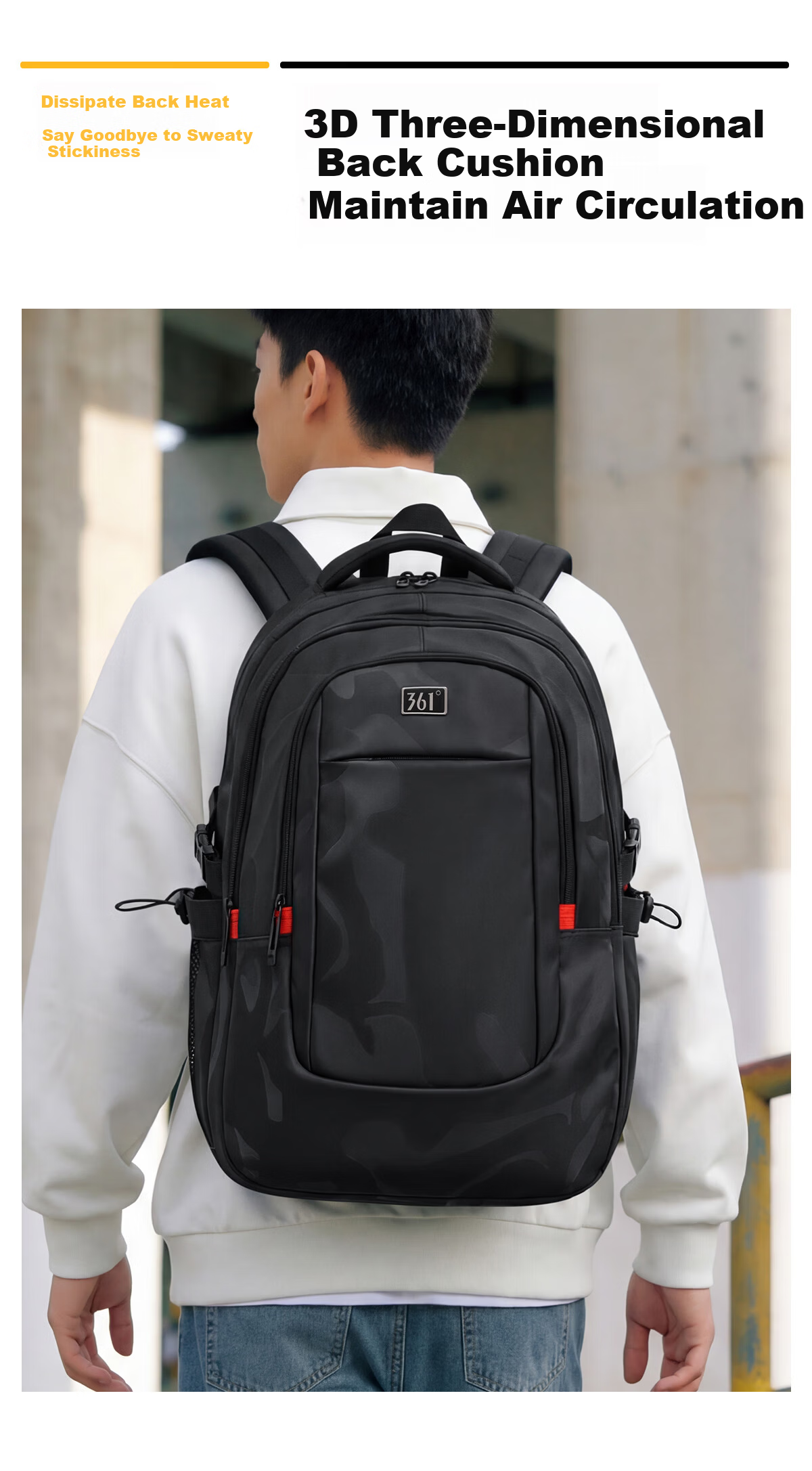 361° Men's Backpack Large Capacity Casual Water-Resistant Commuter Lightweight Sports Bag for Middle School, High School, and College Students 12