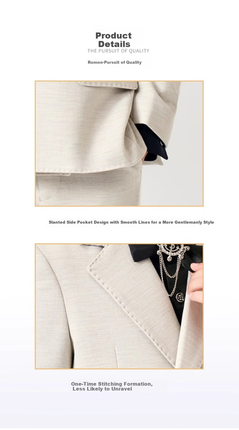 Romon Kids Suit Set Flower Boy Piano Performance Host Tuxedo Boys First Birthday Suit Off-White 160 14