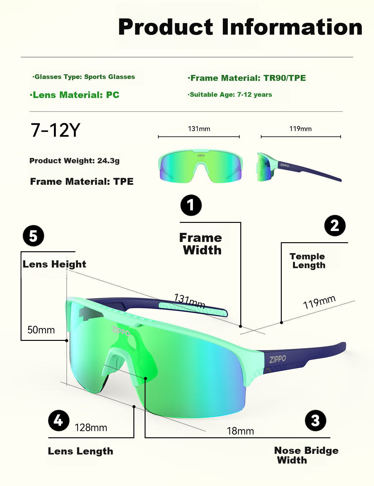 ZIPPO Kids Outdoor Sports Sunglasses UV Protection Unisex Running Cycling 52875C02-11 20