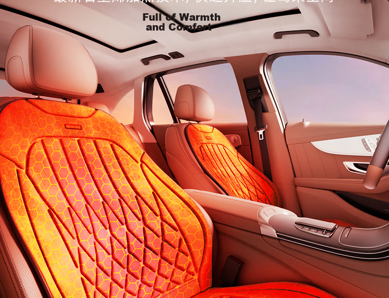 HELLOLEIBOO Car Heated Seat Cushion Winter Vehicle Graphene Electric Heating Pad Plush Seat Cover 12V 24V Universal 17