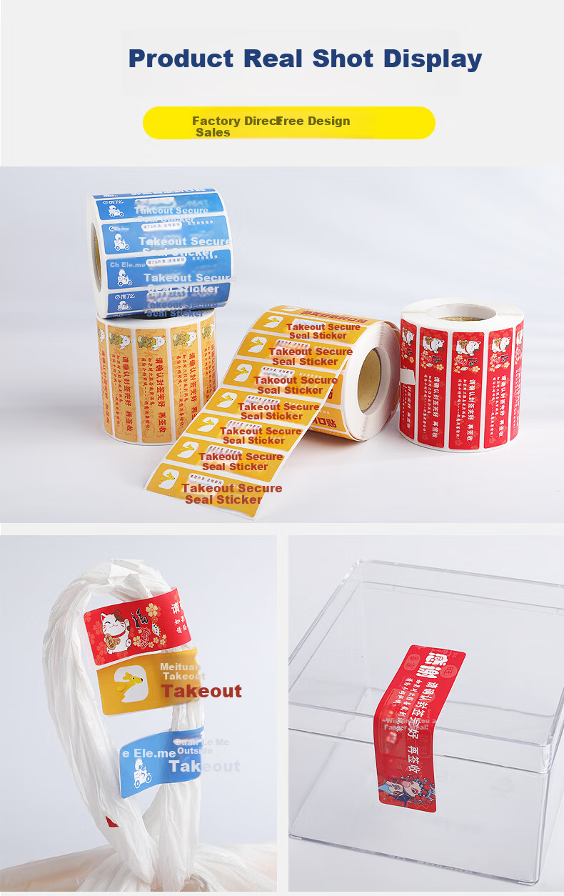 Jufu Takeout Seal Stickers 80x20mm, 1000pcs Packaging Bag Box Food Safety Sealing Tape Strips 4
