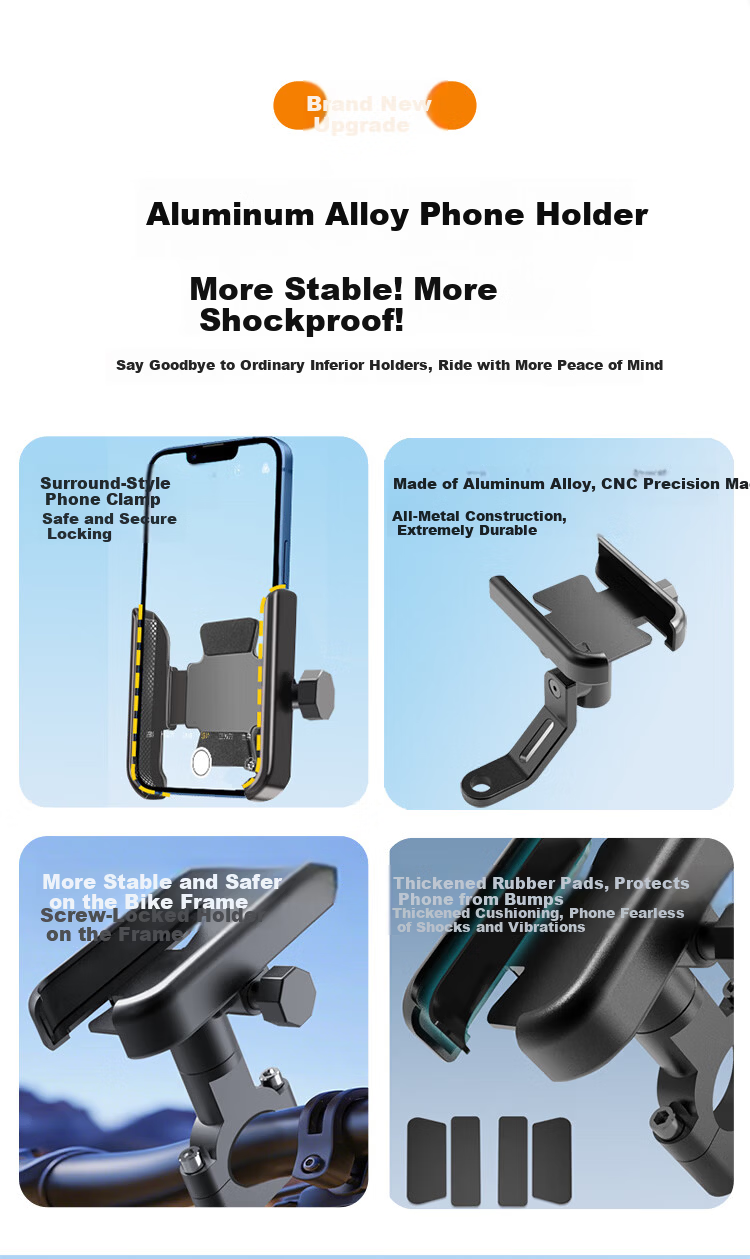 BZBC Aluminum Alloy Phone Holder for Electric Motorcycle, Electric Bicycle, Delivery Rider Shockproof Navigation Mount, Mountain Bike and Road Bike Handlebar Phone Mount 2