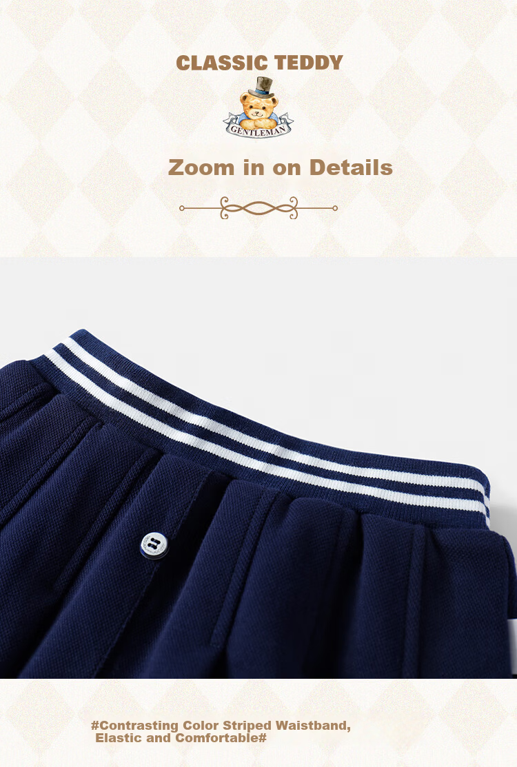 Classic Teddy Girls' Pleated Skirt Children's Sports Style Skirt Dark Blue Size 90 14