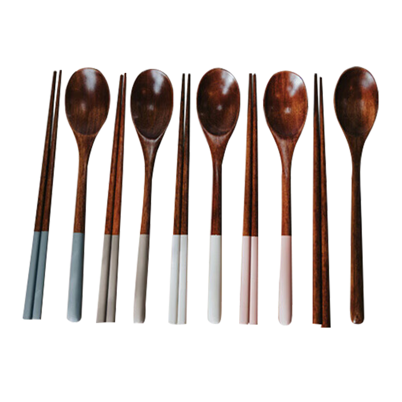 Corn Household Chopsticks and Spoon Set Thickened High-Temperature Resistant Morandi Color Solid Wood Japanese-Style Cutlery