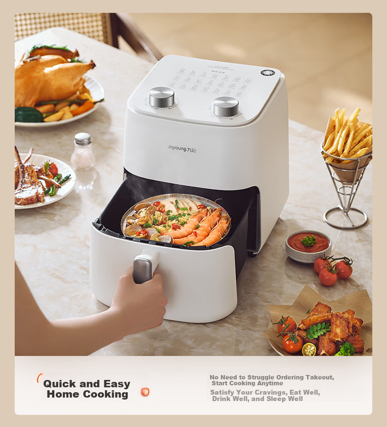 Joyoung Air Fryer with Steaming And Baking Functions, Zero Fluorine Titanium Ceramic Non-Stick Home Air Fryer, 5.5L Large Capacity Beautiful Hot Air Frying Metal Inner Pot KL55-V155 16