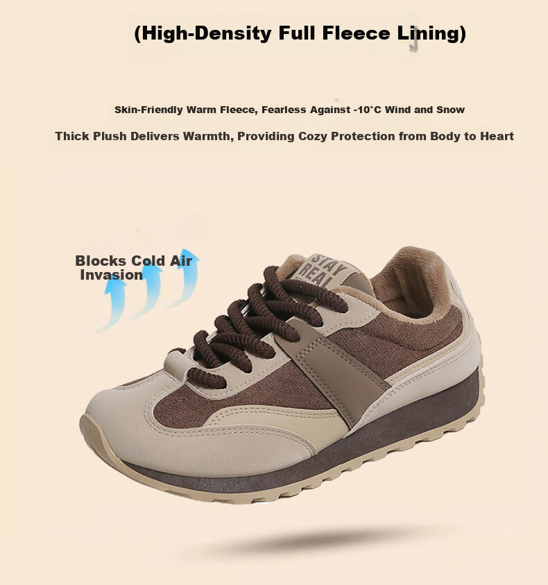 CARTELO Women's Winter Fleece-Lined Dad Sneakers Casual Sports Running Shoes 1654 Coffee Size 39 4